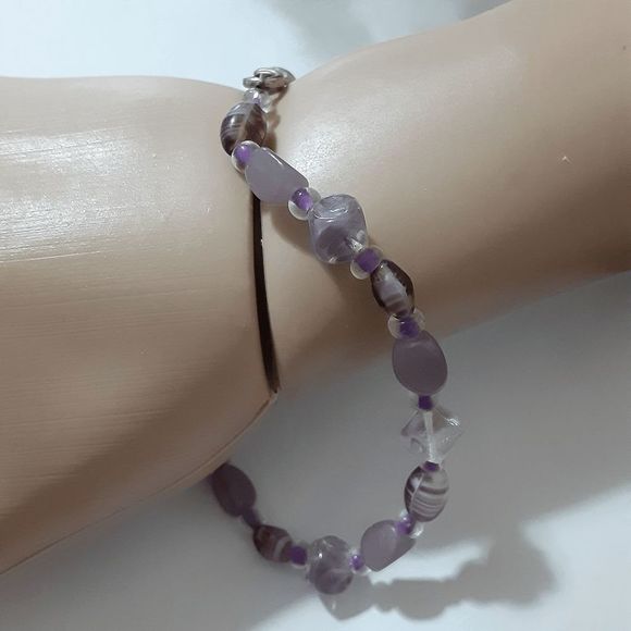 Hand crafted pale lavender 9" bracelet anklet glass beads - Picture 2 of 2